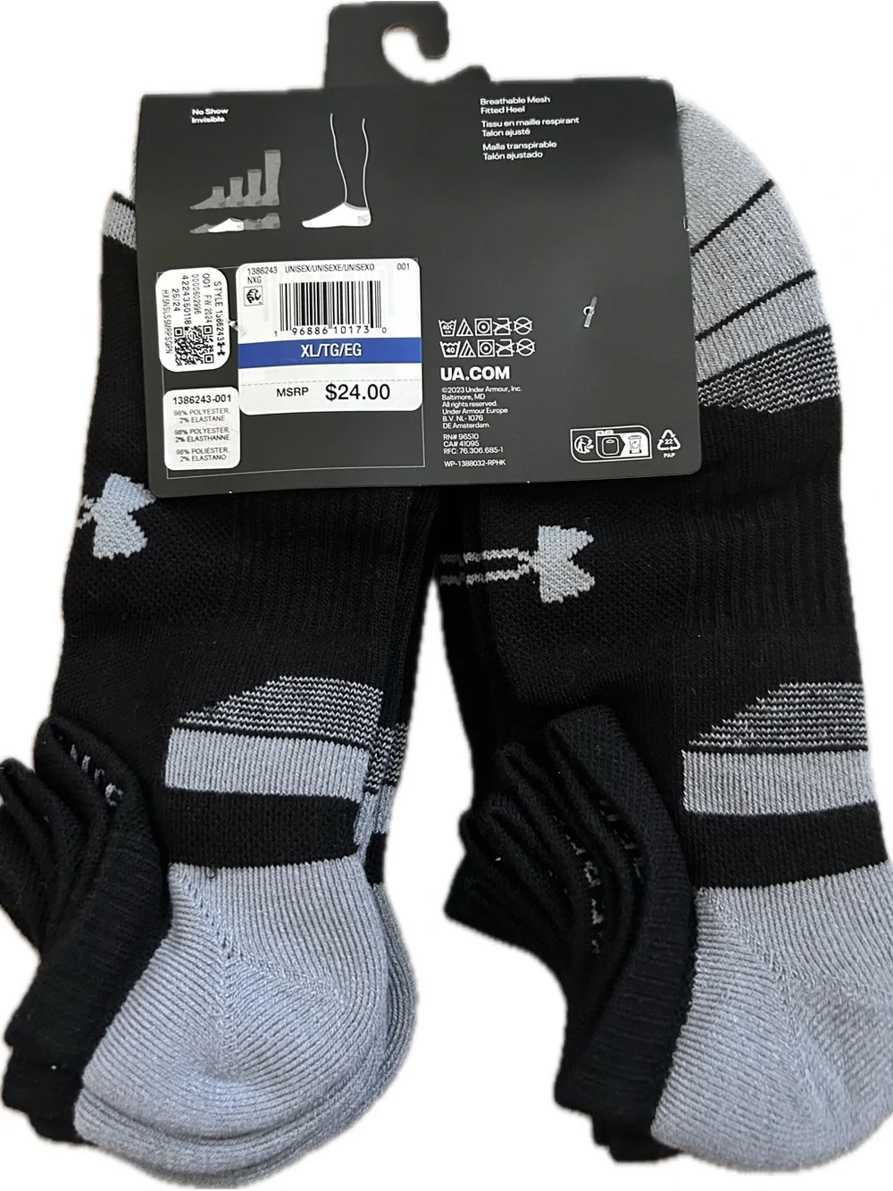 Under Armour Men's No-Show Athletic Socks - Black & Gray